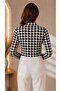 Women's Houndstooth Pattern Half Fisherman Long Sleeve Blouse - 5