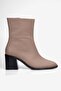 Women's Suede Boots Round Toe Zippered Thick Heeled Daily Ankle Boots Lara Mink - 2