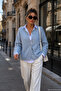 Women's Blue Soft Textured Buttoned Knitwear Cardigan - 5
