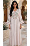 Floral Embroidered V Neck Jalabiya with Scalloped Cuffs