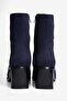 Women's Suede Boots Round Toe Zippered Thick Heeled Daily Ankle Boots Lara Navy Blue - 4
