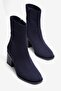 Women's Suede Boots Round Toe Zippered Thick Heeled Daily Ankle Boots Lara Navy Blue