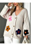Women's Floral Patterned Embroidered Knitwear Cardigan Oversize V-Neck Buttoned Loose Model 🌸 - 2