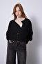 Asymmetric Buttoned Bat Sleeve Knitted Cardigan Black - 3