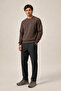 Steni New Season Men's Regular Fit Winter Crew Neck Sweatshirt Brown