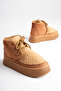 Women's Tan Suede 5 cm Thick Soled Winter Fur Boots - 5