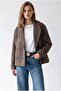 4966 Women's Double-Breasted Ribbed Short Coat with Collar Brown - 6