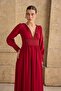 Women's Red Lace Detailed V-Neck Maxi Dress - 2