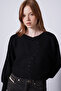Asymmetric Buttoned Bat Sleeve Knitted Cardigan Black - 4