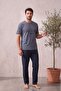 Cotton Short Sleeve Patterned Men's Pajamas Set - 5