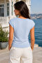 Women's Boat Neck Sleeveless Cotton Flexible Textured Ribbed Basic Adjustable Length Baby Blue Knitwear Top Blouse - 4