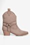 Women's Suede Boots with Belt Detail and Heel, Pull-On Western Roxy Mink - 2