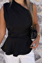 Black One-Shoulder Asymmetrical Blouse - 3
