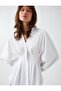 White Pleated Detailed Long Sleeve Poplin Shirt - 4