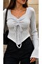 Knitwear Blouse - Soft Ribbed Square Neck Drawstring Tie Long Sleeve Knitwear Blouse - 3