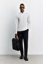 Men's White Polo Collar Zippered Meter Printed Technical T-Shirt A62Y1015 - 7