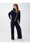 Navy Blue Draped Collar Stripe Detailed Knitwear Cardigan - 2