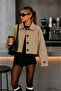 Laykmayk Women's Oversize Beige Short Trench Coat Jacket