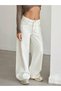 Women's Ecru High Waist Palazzo Wide Leg Cotton Jean Trousers - 5