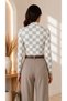 Women's Checkered Pattern Half Fisherman Long Sleeve Blouse - 6