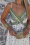 Ecru-Green Strappy Silk Satin Skirt Flounce Dress - 4