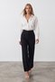 Women's Black High Waist Front Stitched Double Pocket Woven Trousers Alc-X15615 - 4