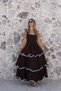 Coffee Color Blocky Piping Detail Thick Strap Dress