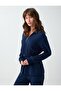 Navy Blue High Neck Camisole Blouse with Drawstring Detail at the Waist - 4