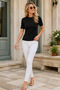 Women's Short Sleeve Crew Neck Cotton Lycra Flexible Stylish Elegant Basic Comfortable Casual Black Knitwear Blouse - 7