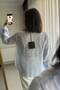 V-Neck Organic Fabric Blue Transparent Women's Blouse - 3