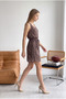 Women's Strappy Round Neck Belted Waist Leopard Print Short Jersey Dress - 6