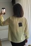 V-Neck Organic Fabric Green Transparent Women's Blouse - 3