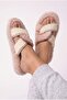 Women's Plush House Slippers, Double Color, Cross-Strapped, Open Toe, Thick Soled, Winter Comfortable Slippers Model