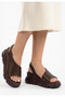 Todo Brown Leather Wedge Heel Sandals - 3