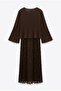 Women's Brown Bat Sleeve Two Layered Lace Chiffon Dress Sun485 - 8