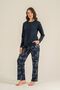 Women's Leaves Navy Blue Long Sleeve Pajama Set Pc9258-S-V1 - 8