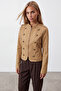 Women's Camel Zippered Lined Jacket Alc-X15641 - 3