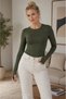 Women's Finger Detail Long Sleeve Body 100% Viscose Fabric Flexible Comfortable Fit Daily Stylish Basic Clothing Top