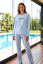 Women's Strawberry Pattern Long Sleeve Pajama Set 029 Ice Blue