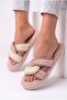 Women's Plush House Slippers, Double Color, Cross-Strapped, Open Toe, Thick Soled, Winter Comfortable Slippers Model - 2