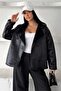 Women's Laminated Coat with Plush Inner, Double Pockets, Long Sleeves, Buttoned, Low Shoulder, Furry Oversized Jacket Coat - 2
