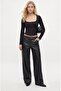 Women's Sage Combed Cotton 100% Cotton Hooked Black Long Sleeve Knitted Blouse - 2