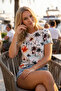 White Navy Blue Multicolor Palm Tree Pattern Women's T-Shirt - 2