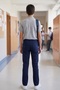 Boys' Navy Blue Gabardine Lycra Flexible Straight-Cut Pipe-Leg School Trousers (Middle-High School) - 7