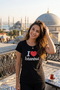 Black I Love Istanbul Printed Women's T-Shirt