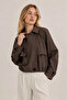 Women's Brown Lined Crop Trench Coat with Lapel Buttons, Elegant Textured Premium Jacket