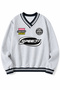 Women's V-Neck Speedy Y2K Print Detailed Oversize Sweatshirt