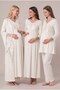 Women's Ecru Lace Long Sleeve Nursing Detailed Pajama Set with Dressing Gown for Maternity and Pregnancy - 2