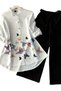 White Butterfly Print Tunic Palazzo Set - NJF8854 | White & Black-Size:M-38-Inches