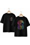 Striped Doge Back and Front Chest Printed 100% Cotton Oversize Loose Regular Fit Crew Neck T-Shirt